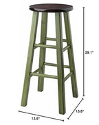 Ergode Wood Ivy 29' Bar Stool - Rustic Green Finish, 13' Round Walnut Seat - Stable, Comfortable, and Versatile - Perfect for Kitchen or Family Room - No Assembly Required