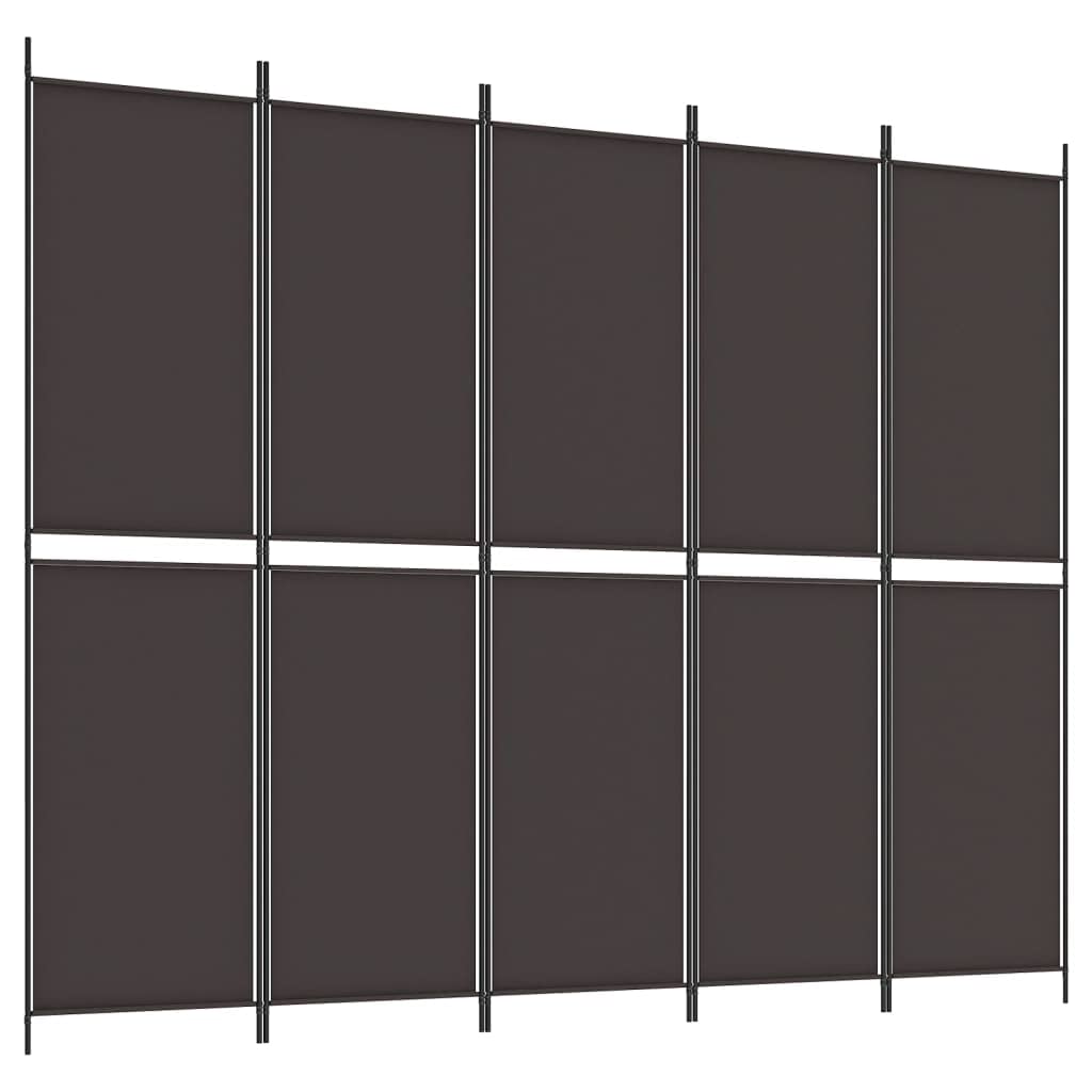 'vidaXL 5-Panel Room Dividing Screen - Brown Fabric Upholstery, Iron Frame - Flexible Folding Design for Bedroom, Living Room, I