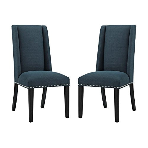Modway Baron Modern Tall Back Wood Upholstered Fabric Two Dining Chairs In Azure