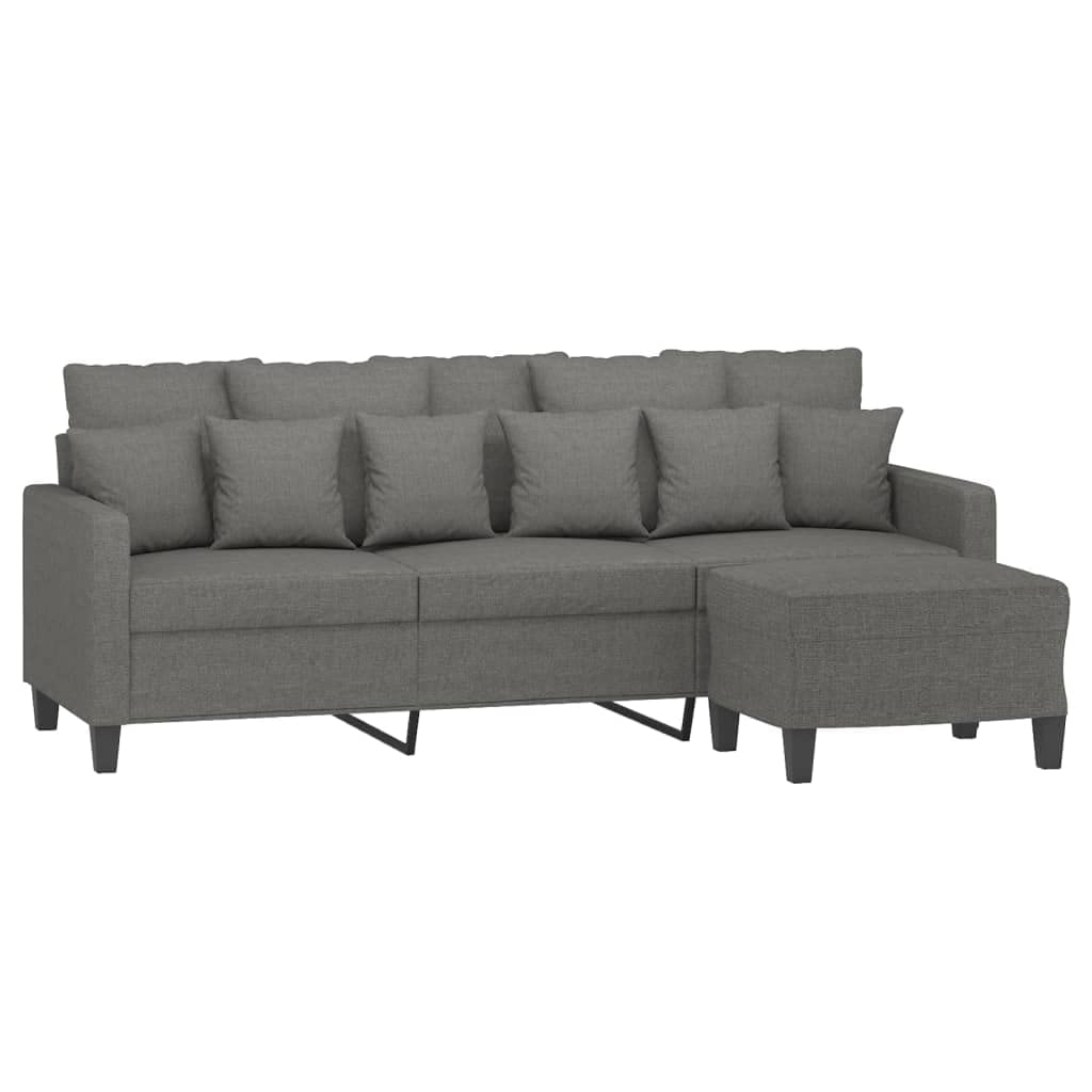 Vidaxl Modern 3-Seater Sofa With Footstool In Dark Gray Fabric- Long-Lasting Comfort And Robust Construction