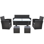 vidaXL Patio Furniture Set 6 Piece, Dining Table Set with Glass Tabletop, Rattan Chairs with Cushions, Outdoor Furniture Set, Poly Rattan Brown