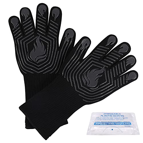Bbq Gloves, 1472F Heat Resistant Fireproof Mitts, Silicone Non-Slip Washable Oven Kitchen Gloves For Barbecue, Grilling, Cooking