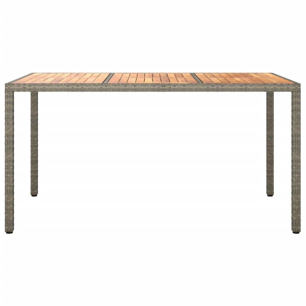 vidaXL Outdoor Gray Poly Rattan and Acacia Wood Patio/Garden Table - Thumbnail 2