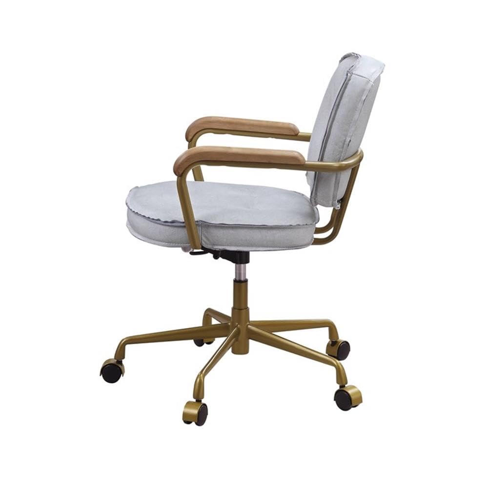 Acme Siecross Office Chair with Wooden Arm in Vintage White Top Grain Leather