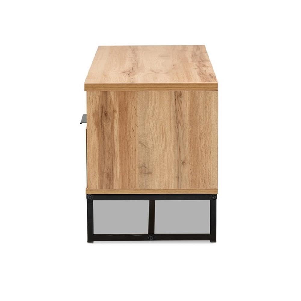 Baxton Studio Reid Modern and Contemporary Industrial Oak Finished Wood and Black Metal 2-Drawer TV Stand