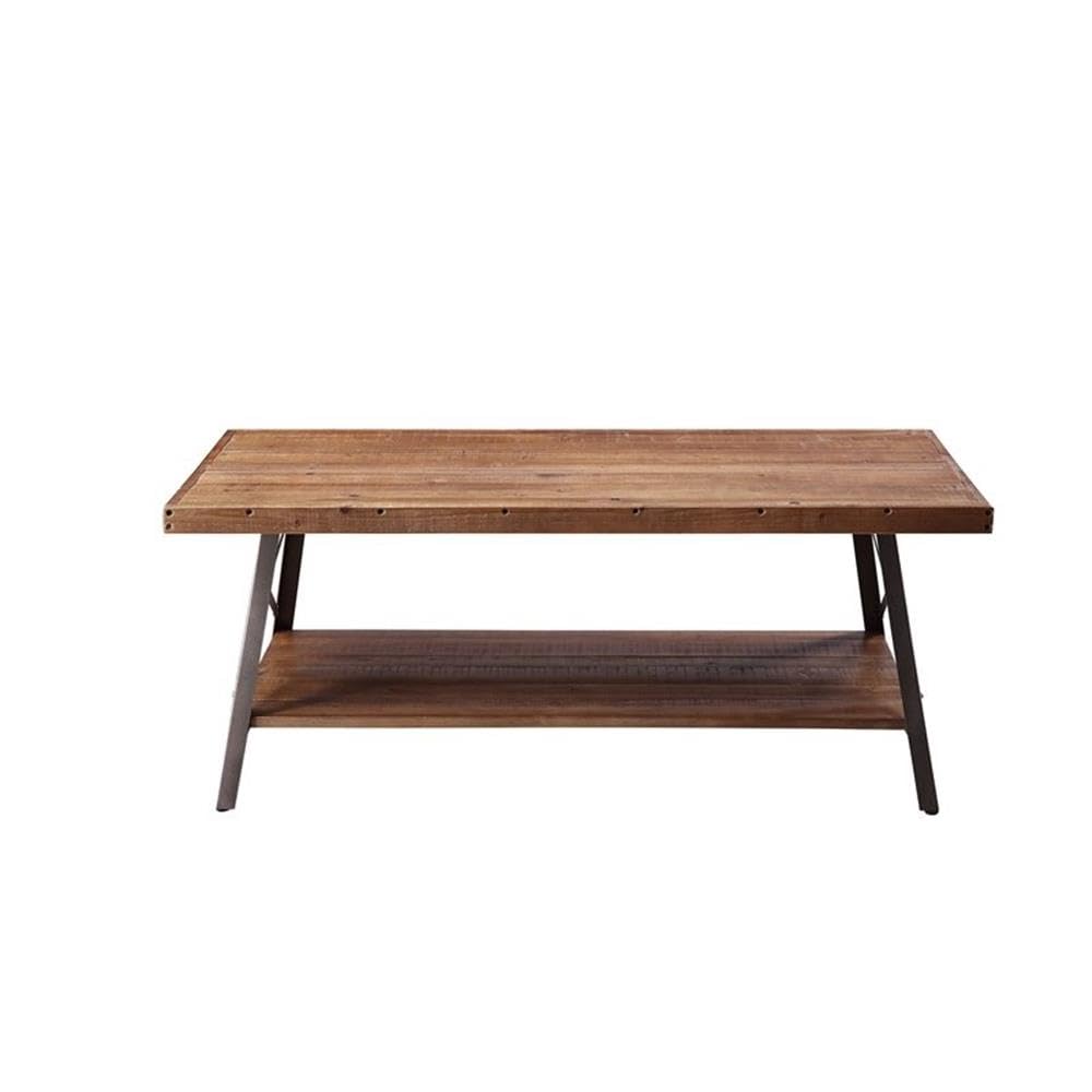 Acme Ikram Rectangular Wooden Coffee Table in Weathered Oak and Sandy Black