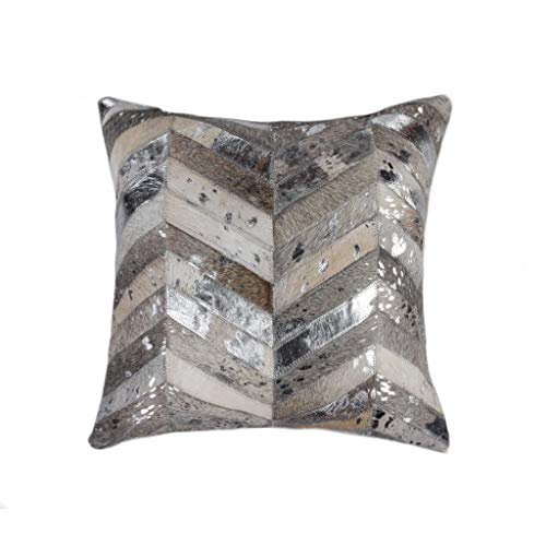 HomeRoots Cowhide, Microsuede, Polyfill 18' X 18' X 5' Silver Pillow