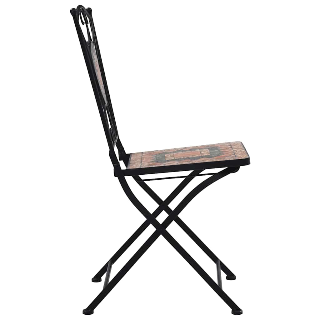 vidaXL Folding Bistro Chairs - Mosaic Outdoor Seat Set - Orange/Gray Ceramic - Patio/Garden