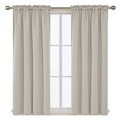 Deconovo Cream Curtains Blackout Drapes For Bedroom, Window Panels 63 Inch Length 2 Pack - 42W X 63L Inch, Light Beige, 2 Drapes