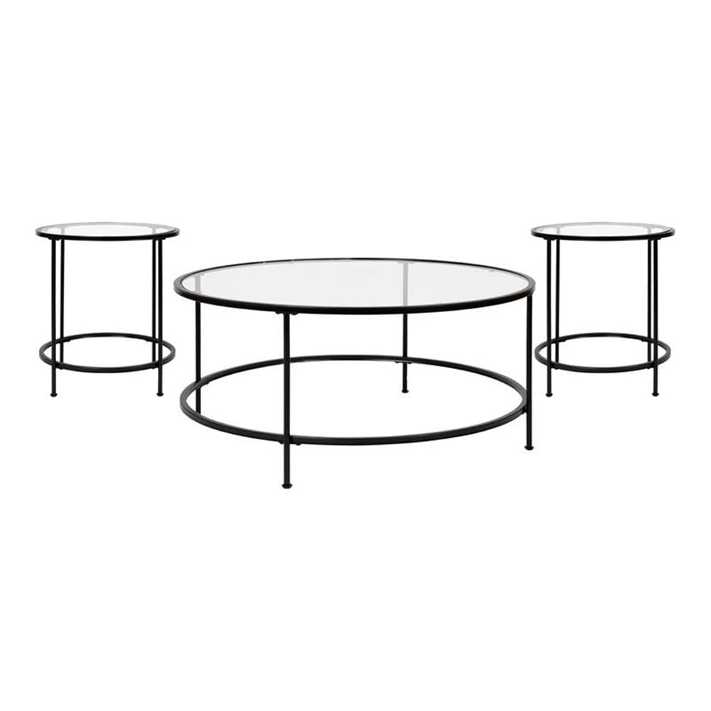 Flash Furniture Living Room Coffee Table, 35.25&quot;-19.5&quot; Dx35.25-19.5&quot; Wx21.5-15.25&quot; H, Clear/Matte Black