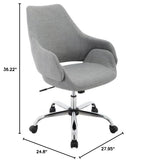 Hanover Everson 17.75-20.75" Gas Lift, Wheeled Gray, Office Chair Grey