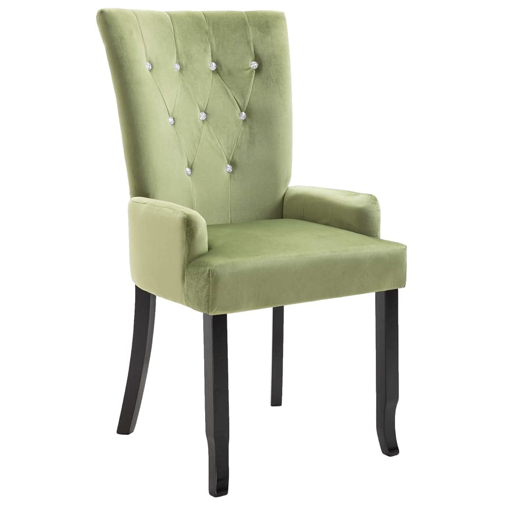 vidaXL Elegant Dining Chair with Armrests for Kitchen and Dining Room - Light Green Velvet, Ergonomically Designed, Solid Oak Wood Frame