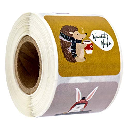 Woodland Animals Christmas Stickers / 250 Winter Holiday Animals Labels / 1.5' X 1.5' Square Envelope Seals / 6 Adorable Festi