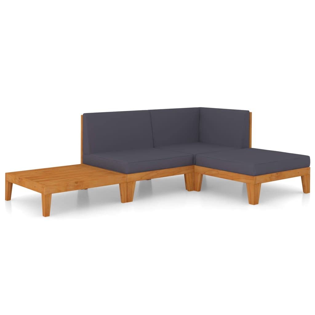 vidaXL Patio Lounge Set 4 Piece, Sectional Sofa for Outdoor, Patio Furniture with Cushions, Coffee Table, Scandinavian Style, Solid Acacia Wood