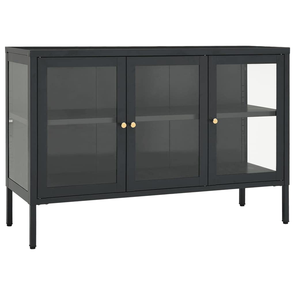 vidaXL Modern Sideboard Steel and Glass in Anthracite, Sleek Design with Ample Storage - Adjustable Shelves and Feet, 41.3'x13.