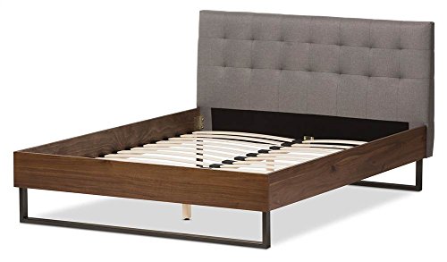 Baxton Studio Mitchell Tufted King Platform Bed in Gray and Brown