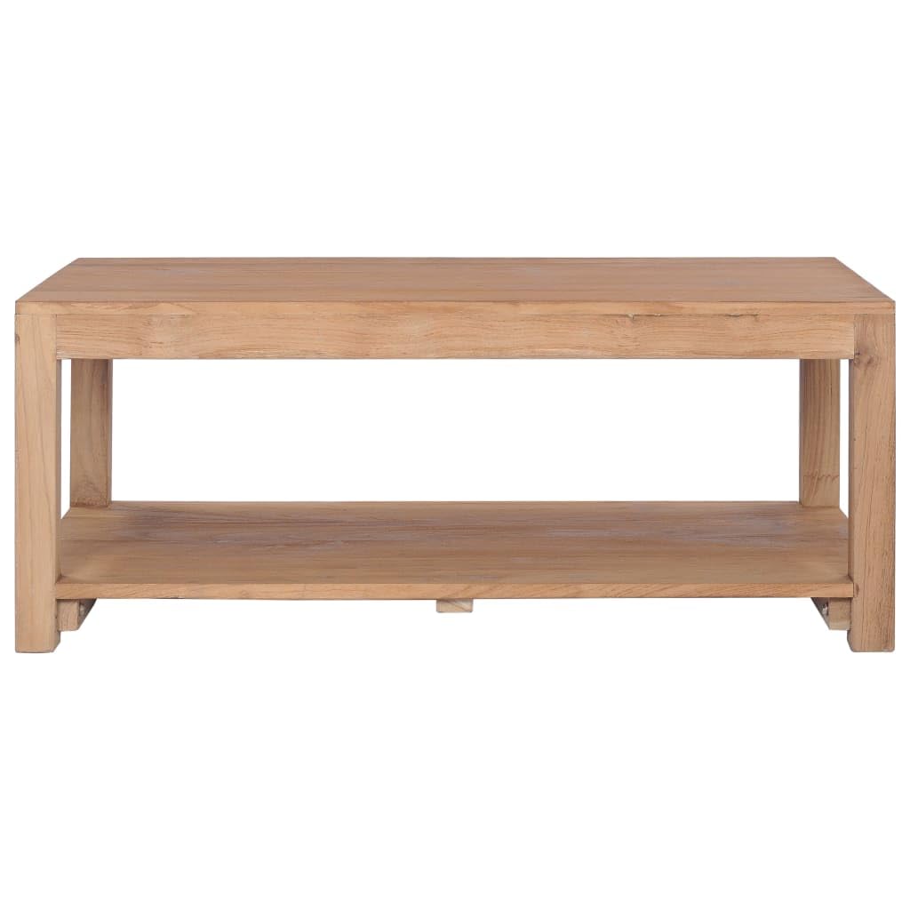 vidaXL Rustic Solid Wood Teak Coffee Table - Rectangular Brown Wooden Farmhouse Table with Shelf for Living Room, Lounge or Office