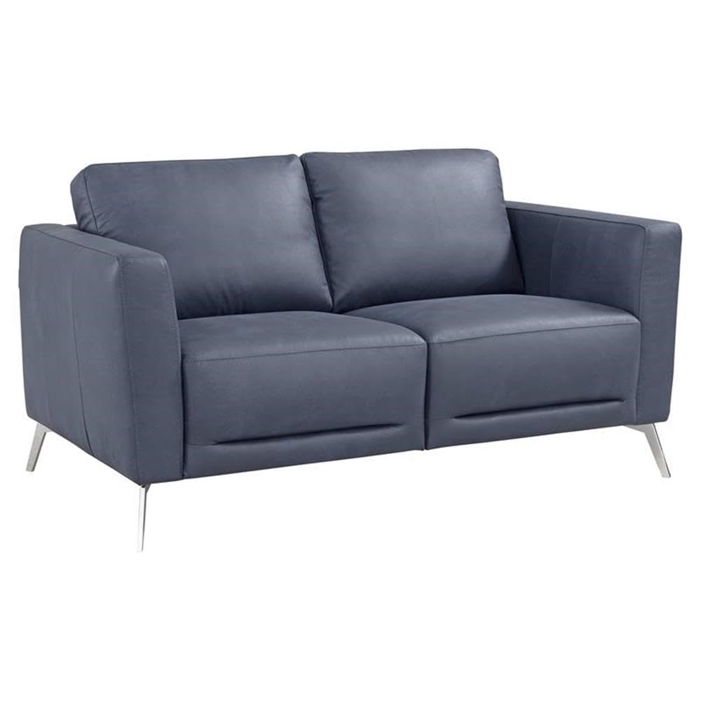 Acme Astonic Leather Upholstered Loveseat with Track Armrest in Blue