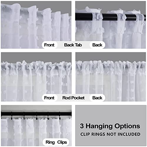 White Sheer Curtains 90 Inch Length For Bedroom 2 Panels Set Aesthetic,Textured Ruffle Pearl Pom Pom Curtains 90 Inches Long,Back Tab Shabby Chic Boho Curtain For Living Room,Patio Sliding Glass Door