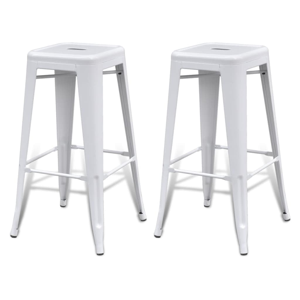 vidaXL Bar Stools 2 pcs - Versatile White Steel Stools Without Backrest, Ideal for Kitchen, Counter, Home Bar - Easy Assembly - Modern, Minimalistic Design