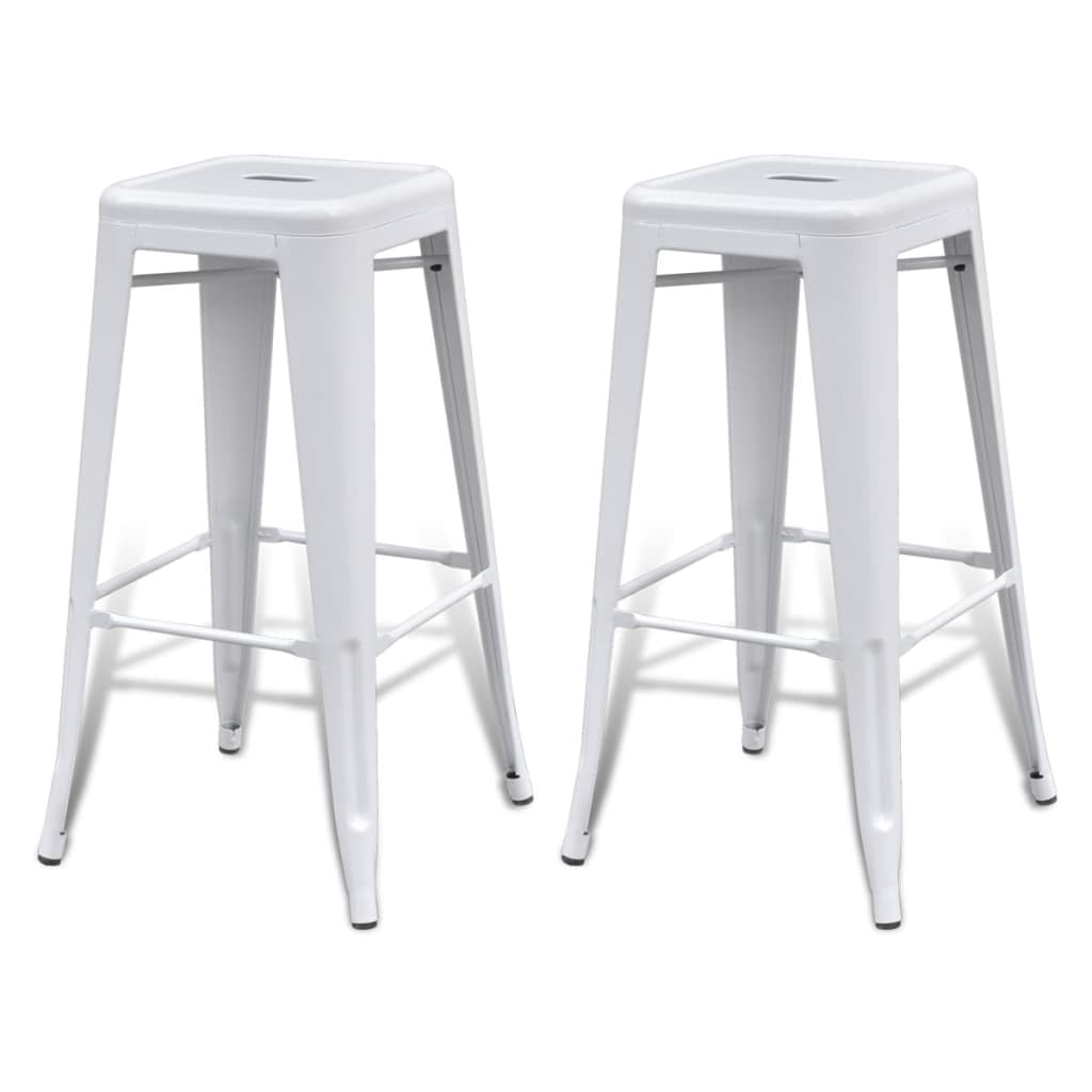 vidaXL Bar Stools 2 pcs - Versatile White Steel Stools Without Backrest, Ideal for Kitchen, Counter, Home Bar - Easy Assembly - 