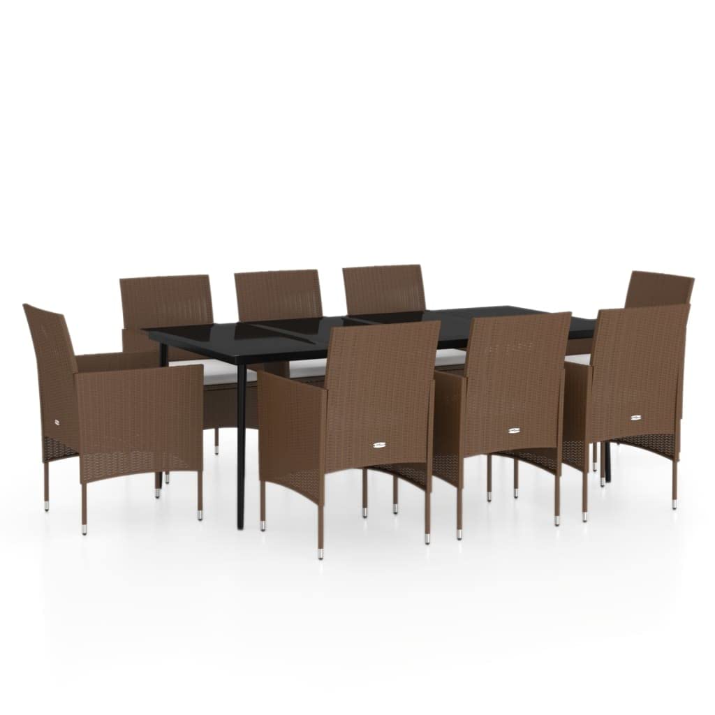 vidaXL Patio Dining Set 9 Piece with Cushions Garden Outdoor Terrace Balcony Backyard Dining Dinner Dinette Table and Chair Furniture Brown and Black