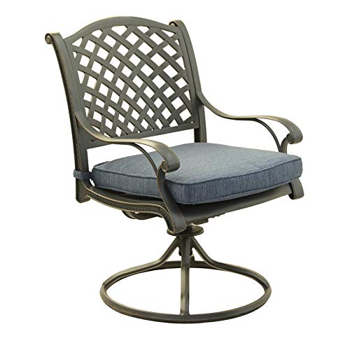 iPatio Manhattan Cast Aluminum Dining Swivel Rocker with Cushion, Navy Blue, Set of 2
