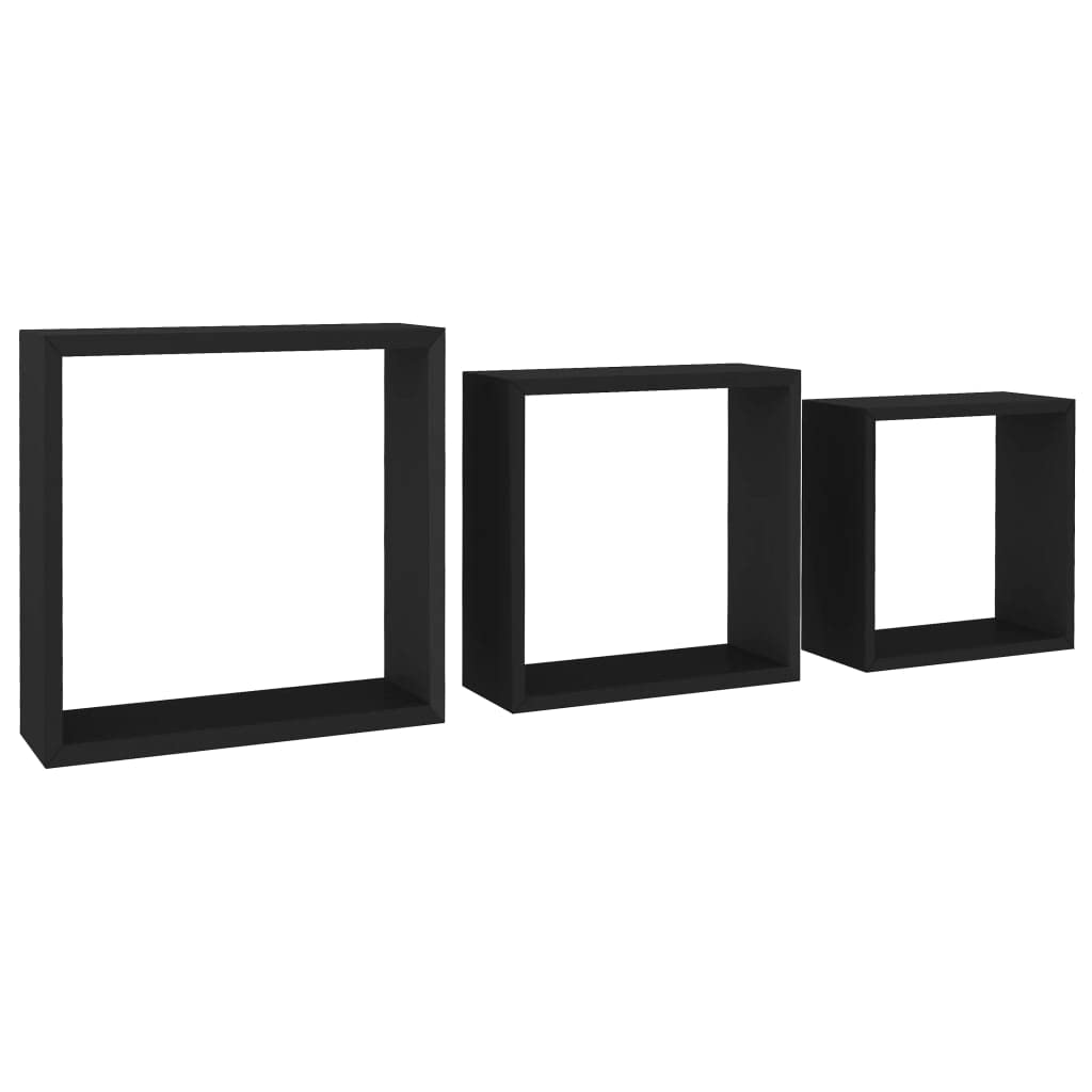 vidaXL Wall Mounted Cube Shelves 3 pcs in Black MDF - Modern Room Decor and Display with Invisible Mounting System and Various Sizes
