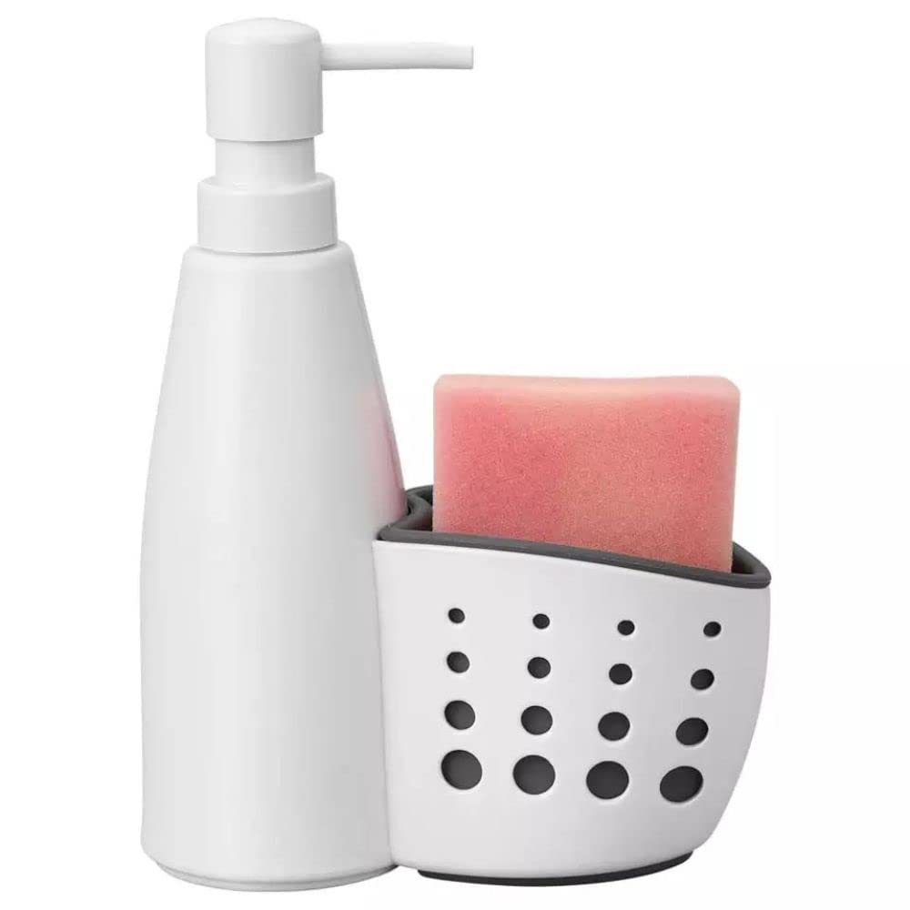 YUGMI SHOP Kitchen Sink Organizer | Soap Holder With Builtin Bottle for Dishwasher Liquid, Brush and Sponge Holder, Sink Base C