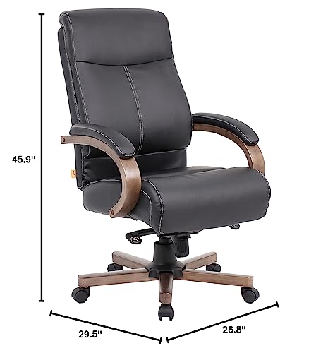 Lorell Wood Base Leather High-Back Executive Chair