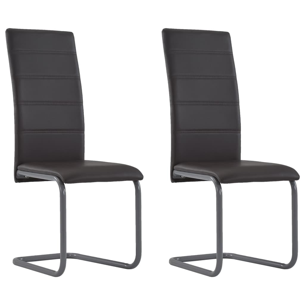 vidaXL Modern Cantilever Dining Chairs in Brown Faux Leather - Set of 2 with Tubular Steel Structure