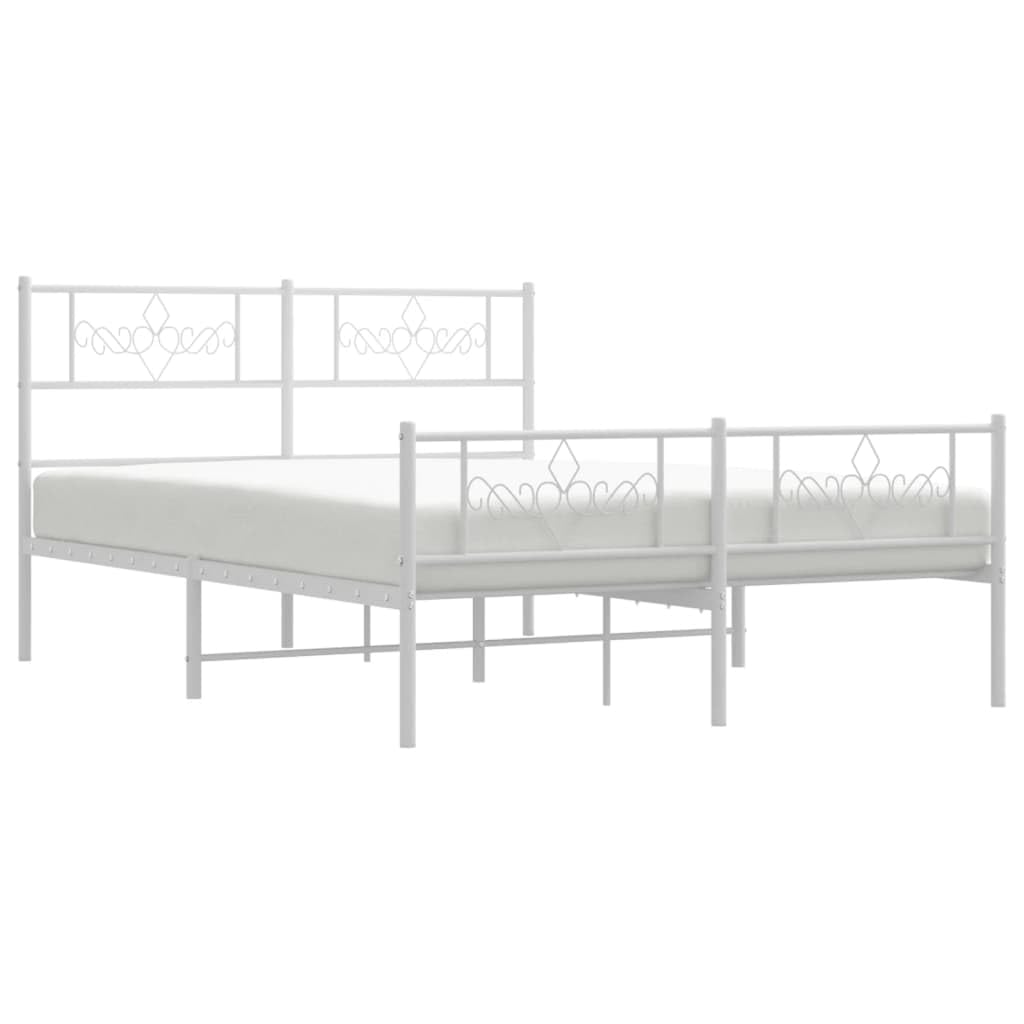 vidaXL White Metal Bed Frame with Supportive Headboard and Footboard, Extra Storage Space, Durable Steel Construction, for Bedroom, Guest Room, Dorms - 53.1&quot;x74.8&quot; Size