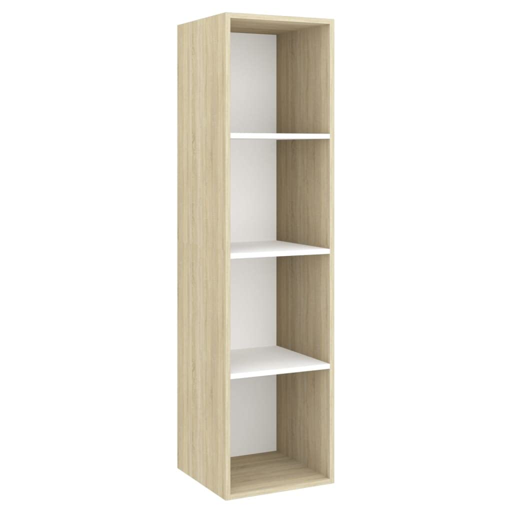 vidaXL Wall-mounted TV Cabinet Sonoma Oak and White 14.6&quot;x14.6&quot;x56.1&quot; Chipboard