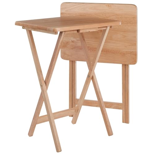 Ergode Wood Alex 2-Pc Snack Table Set | Natural Finish | Foldable X-Frame Bases | Stable & Versatile | Ideal for Entertaining, Dining, or Working | Compact & Convenient | Solid Wood Construction