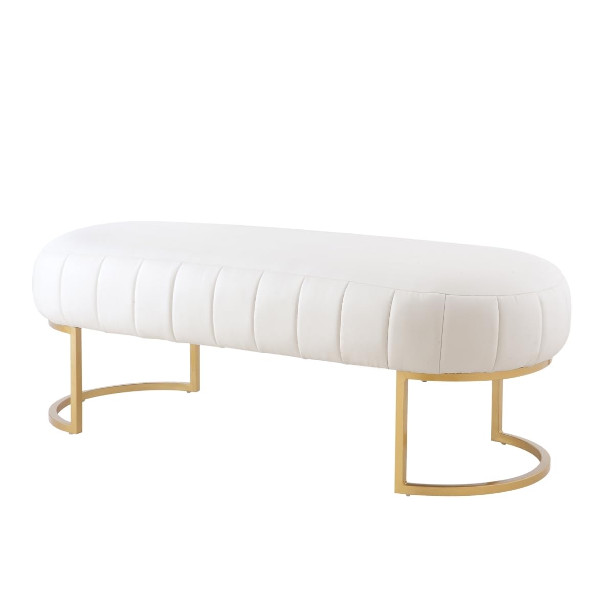 HomeRoots 490975 22 in. Upholstered Bedroom Bench White & Gold