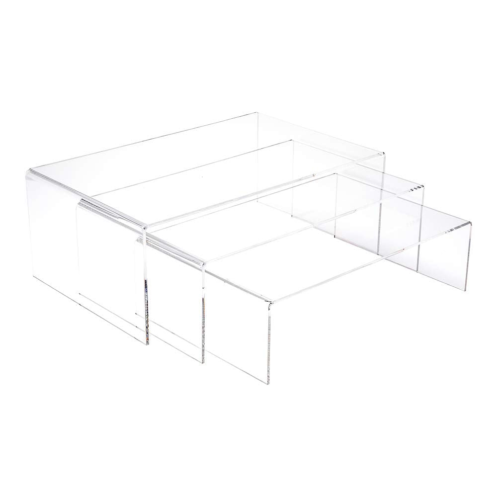 Restaurantware Clear Tek 15.75 X 11.8 X 5.9 Inch Shelf Risers 1 Set Of Rectangle Display Risers - 3 Tiers For Retail And Merchan