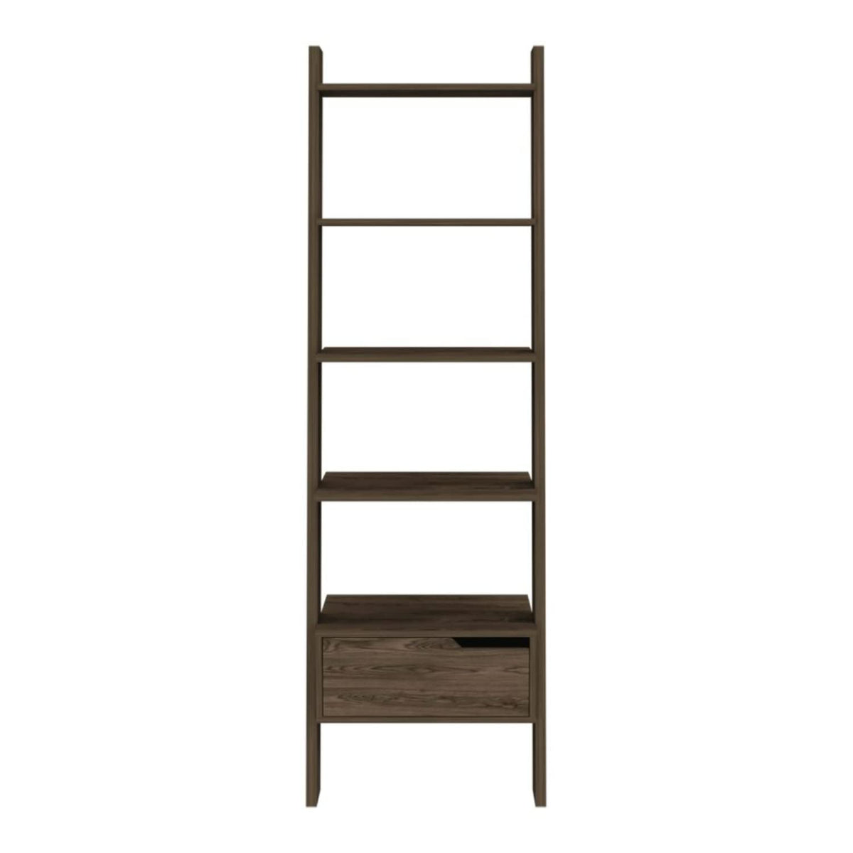 Kobe Ladder Bookcase with 5 Shelves and 1 Drawer, Dark Walnut