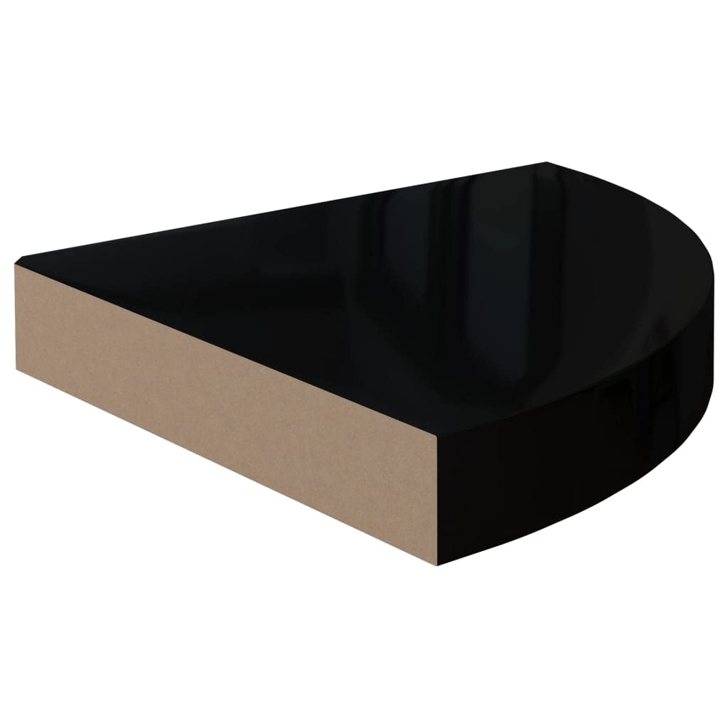 vidaXL Wall Corner Shelves Floating Corner Shelf 2 Pcs High Gloss Black MDF