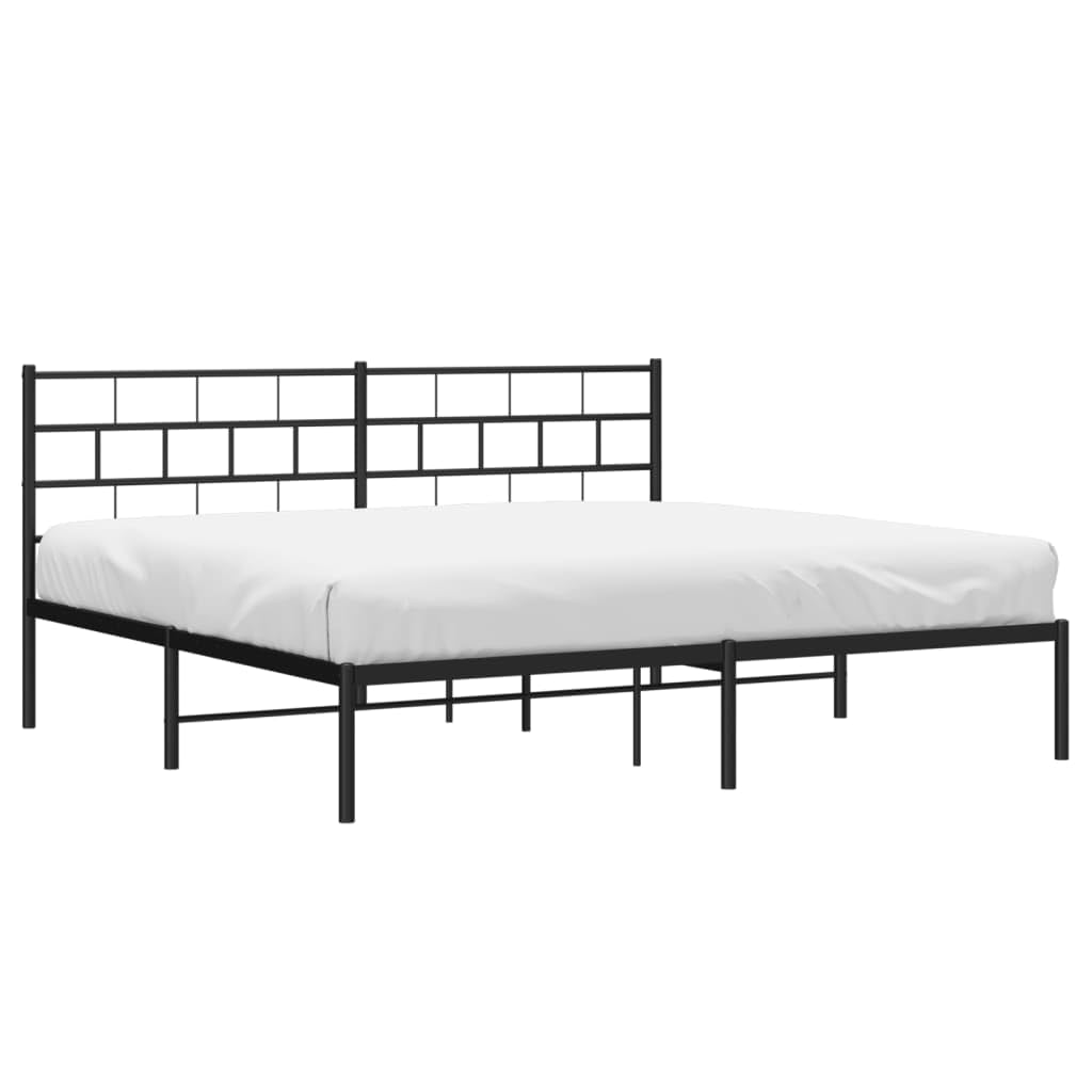 vidaXL 12-Inch Black Metal King Bed Frame with Headboard, Heavy-Duty Slats Support with Under-Bed Storage for Modern Bedroom, No Box Spring Needed & Easy Assembly, No Mattress