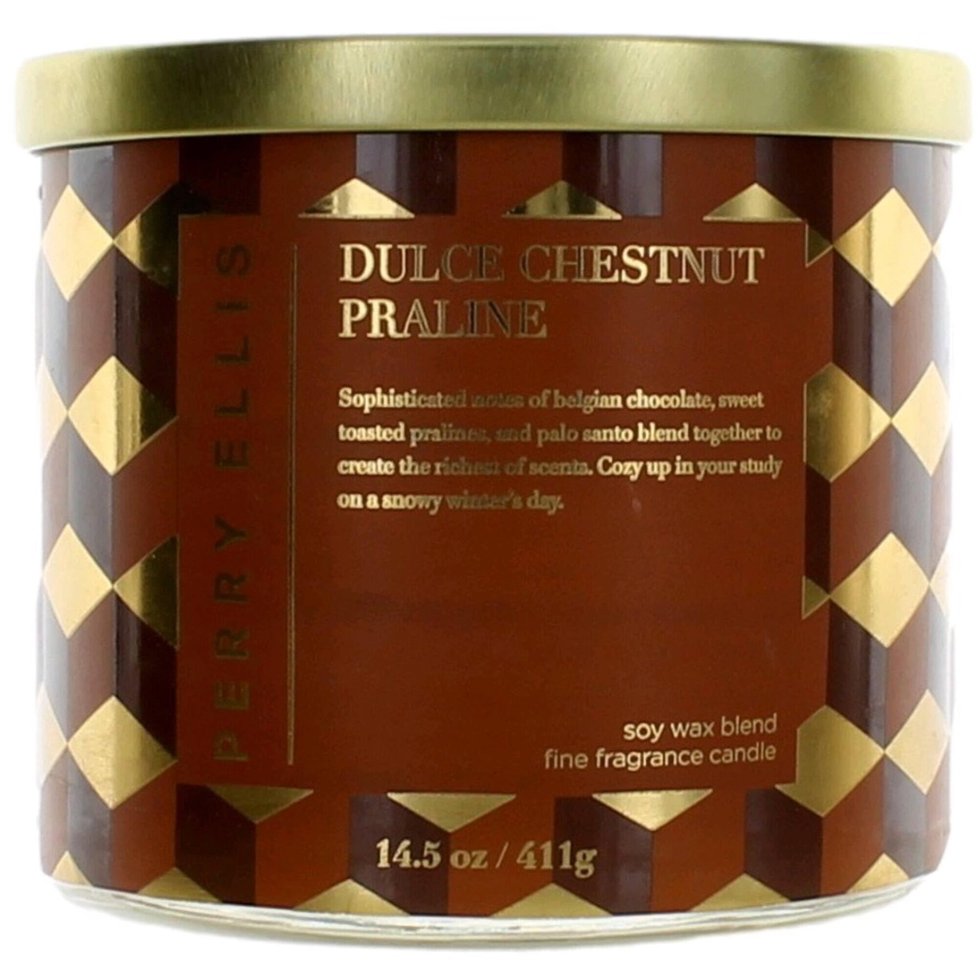 Perry Ellis 14.5 Oz Soy Wax Blend 3 Wick Candle - Dulce Chestnut Praline