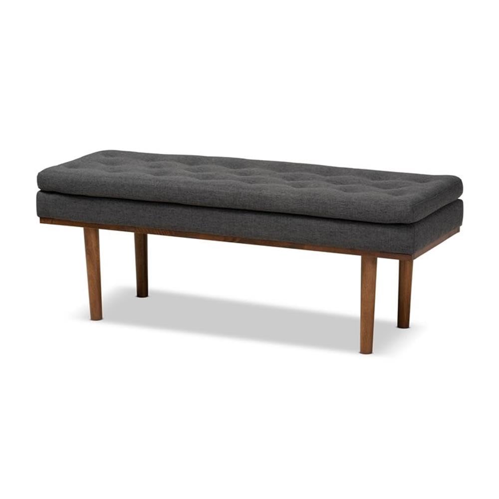 Baxton Studio Arne Mid-Century Modern Dark Grey Fabric Upholstered Walnut Finished Bench