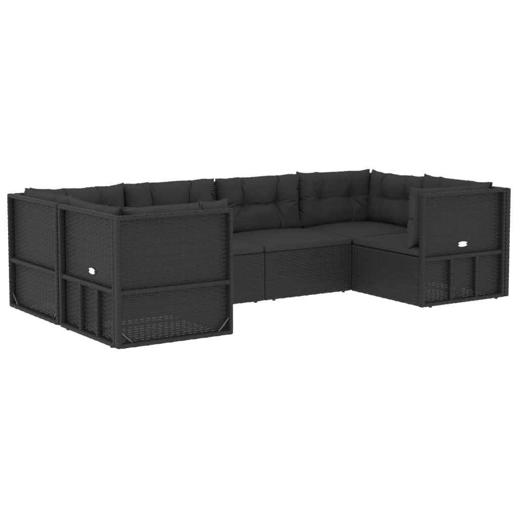 vidaXL Patio Furniture Set 6 Piece, Sectional Sofa with Cushions, Patio Lounge Set for Outdoor Garden Lawn Backyard, Black Poly Rattan
