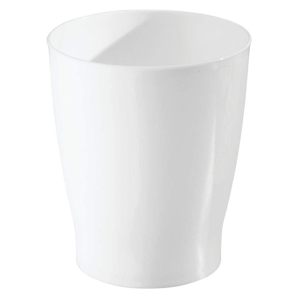 iDesign Compact Round Plastic Trash Can for Bathroom, Bedroom, Home Office, Dorm, 7.7 x 7.7 x 9.1, The Franklin Collection, Whit