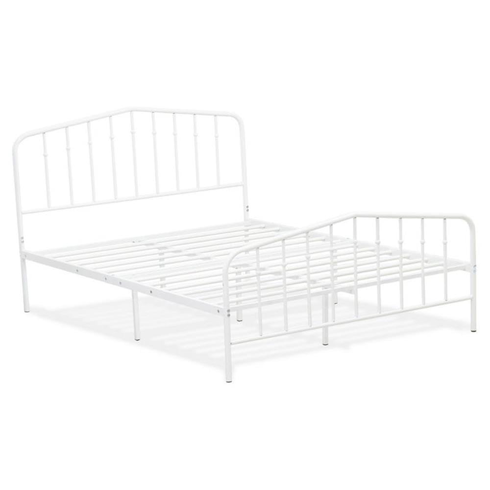 East West Furniture KHFBWHI Kemah Full Bed Frame with 3 Supporting Metal Legs - Deluxe Bed in Powder Coating White Color