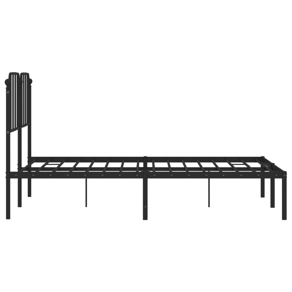 vidaXL Classic Black Metal Bed Frame with Headboard - Sturdy Steel Construction, Breathable Metal Slats, Under-Bed Storage Space, Suitable for 53.1&quot;x74.8&quot; Mattress