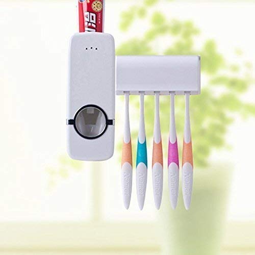 Cyrox Automatic Toothpaste Dispenser Kit Hanging 5 Toothbrush Holder Space Saving Bathroom Accessories for Home (1Pcs)