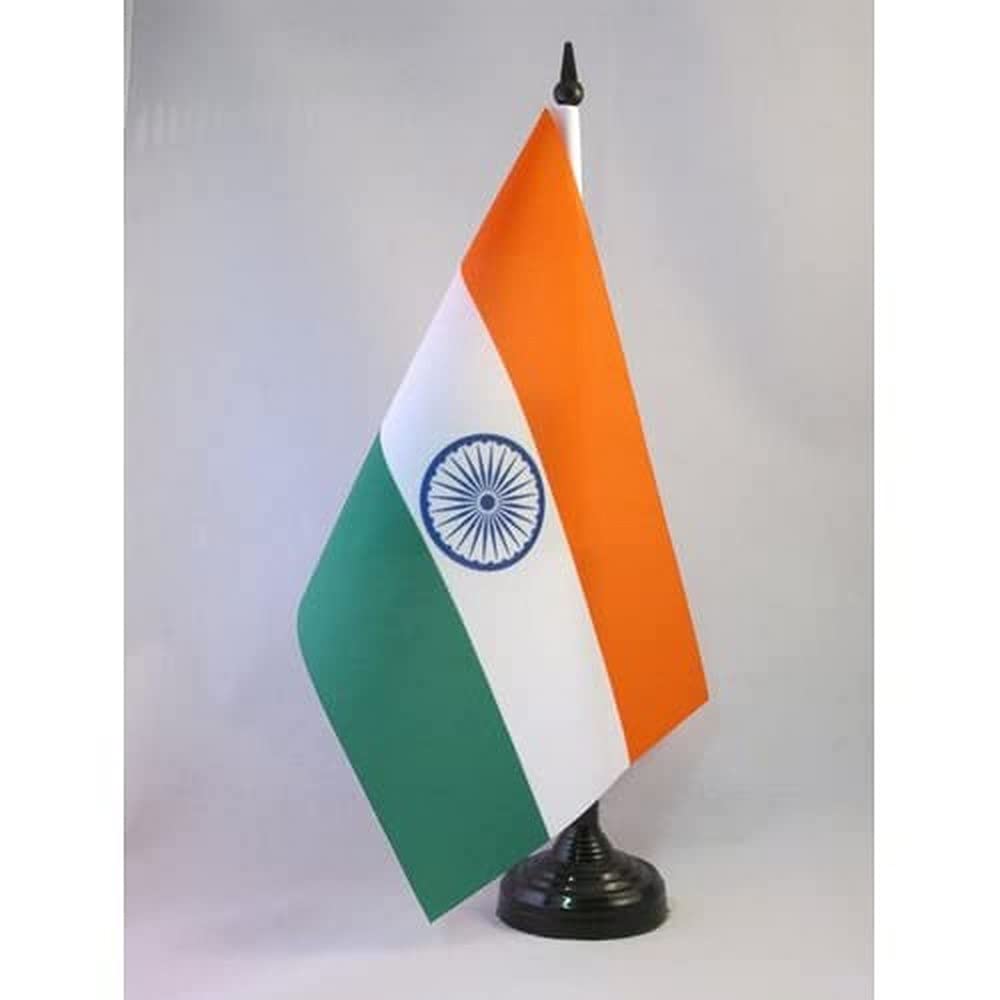 India Table Flag 5' X 8' - Indian Desk Flag 21 X 14 Cm - Black Plastic Stick And Base - Az Flag