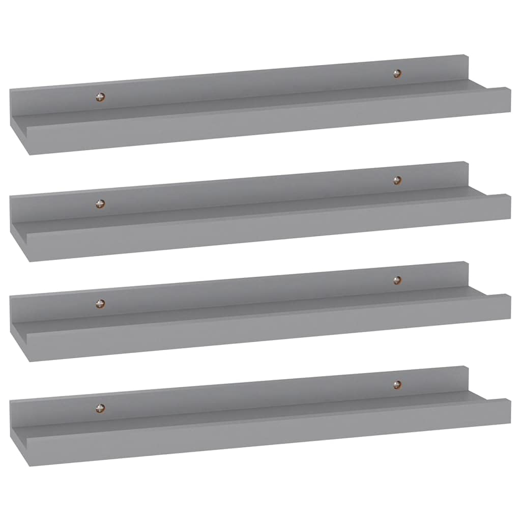 vidaXL Wall-Mounted Shelves - Set of 4 Gray MDF Shelves - Versatile Storage for Decor, Books, collectables - Easy Maintenance