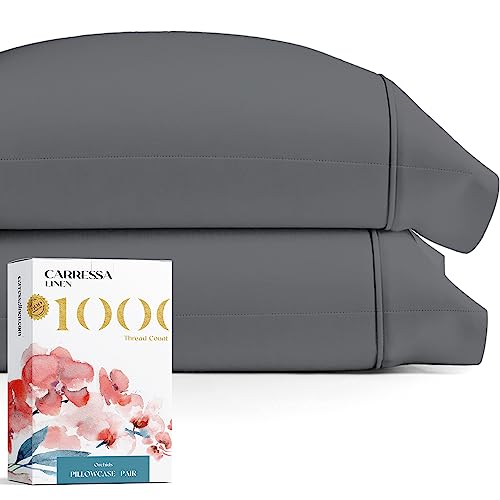 1000 Thread Count Egyptian Cotton Pillow Cases, Dark Grey Queen Pillowcase Set Of 2, Longstaple Combed Pure Natural Cotton Pillo