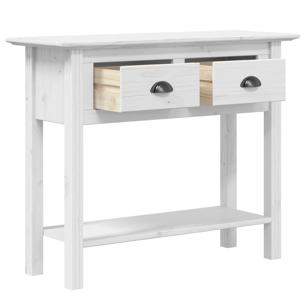 vidaXL BODO French Style Solid Pine Wood Console Table in White with Drawers and Shelves, Stable and Durable, Perfect for Hallway Display and Storage, 35.8&quot;x13.8&quot;x29.1&quot;